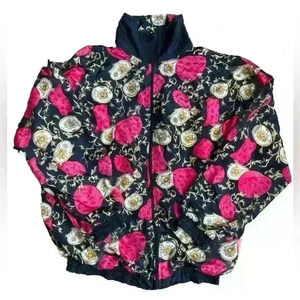 Vintage 80s 90s Mira Max Floral Women’s Windbreaker Jacket Full Zip Size M/L
